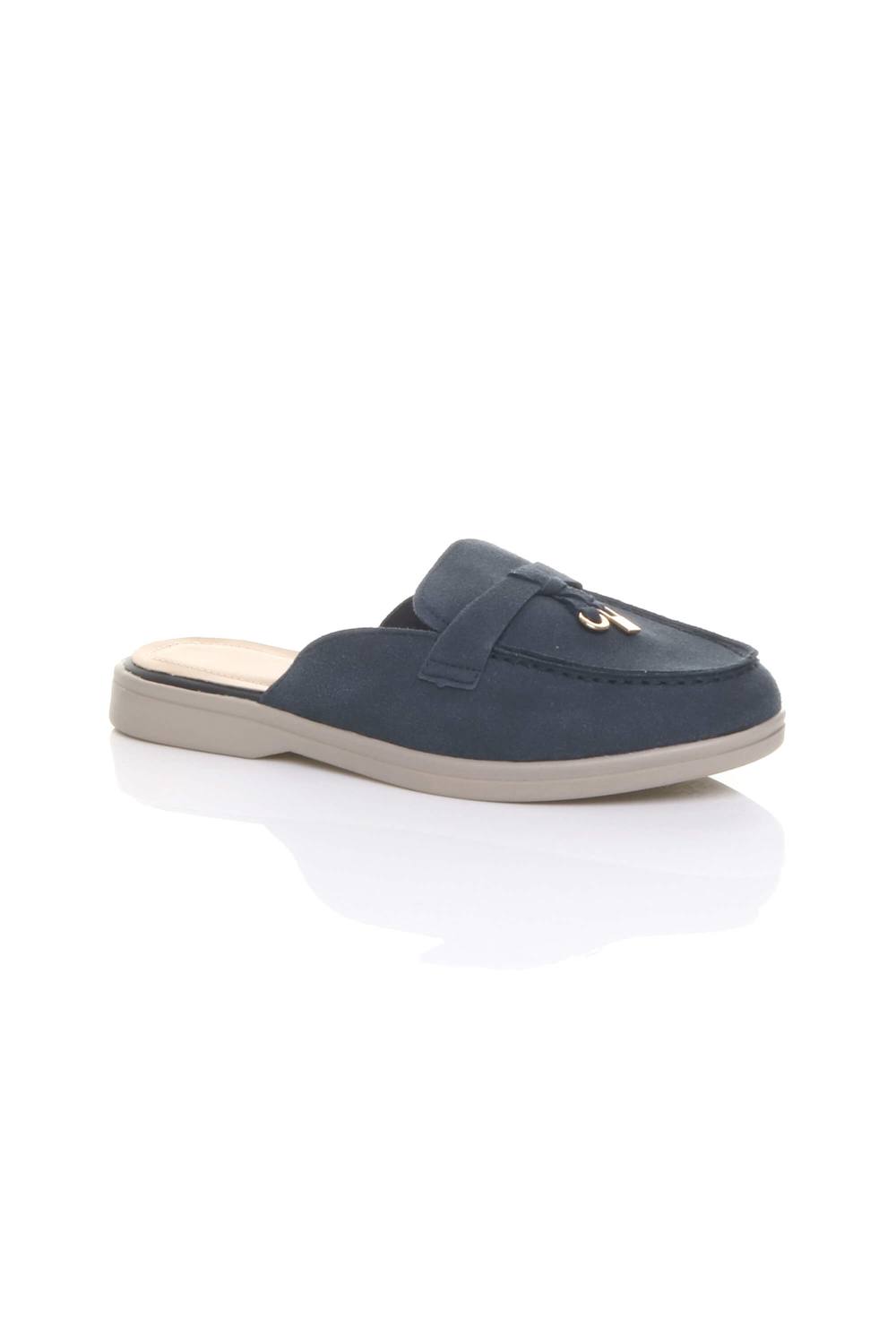 Ajvani Flat Heel Slip On Open Back Loafers Mules In Navy