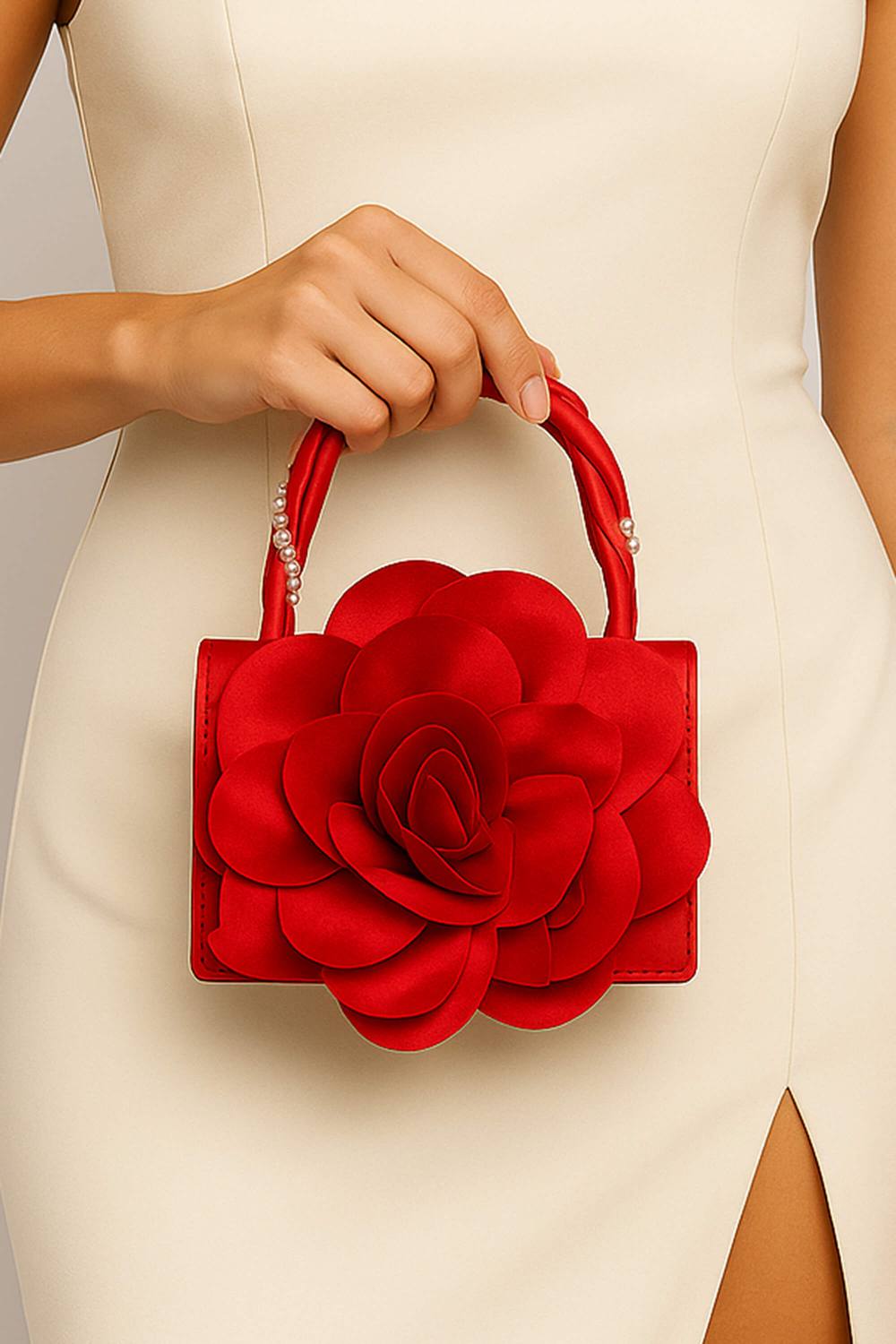 Ajvani Satin Evening Bridal Wedding Prom Party Flower Mini Tote Bag In Red