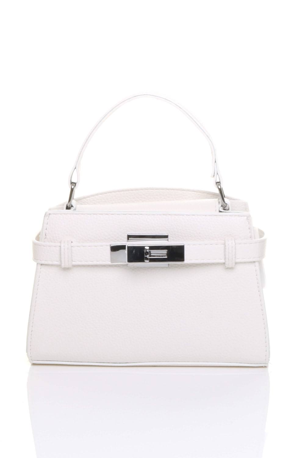 Ajvani Top Handle Buckle Strap Mini Tote Shoulder Bag In White