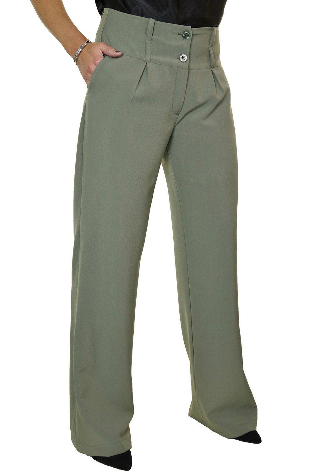 Paulo Due Straight Leg Wide Waistband Trousers In Olive