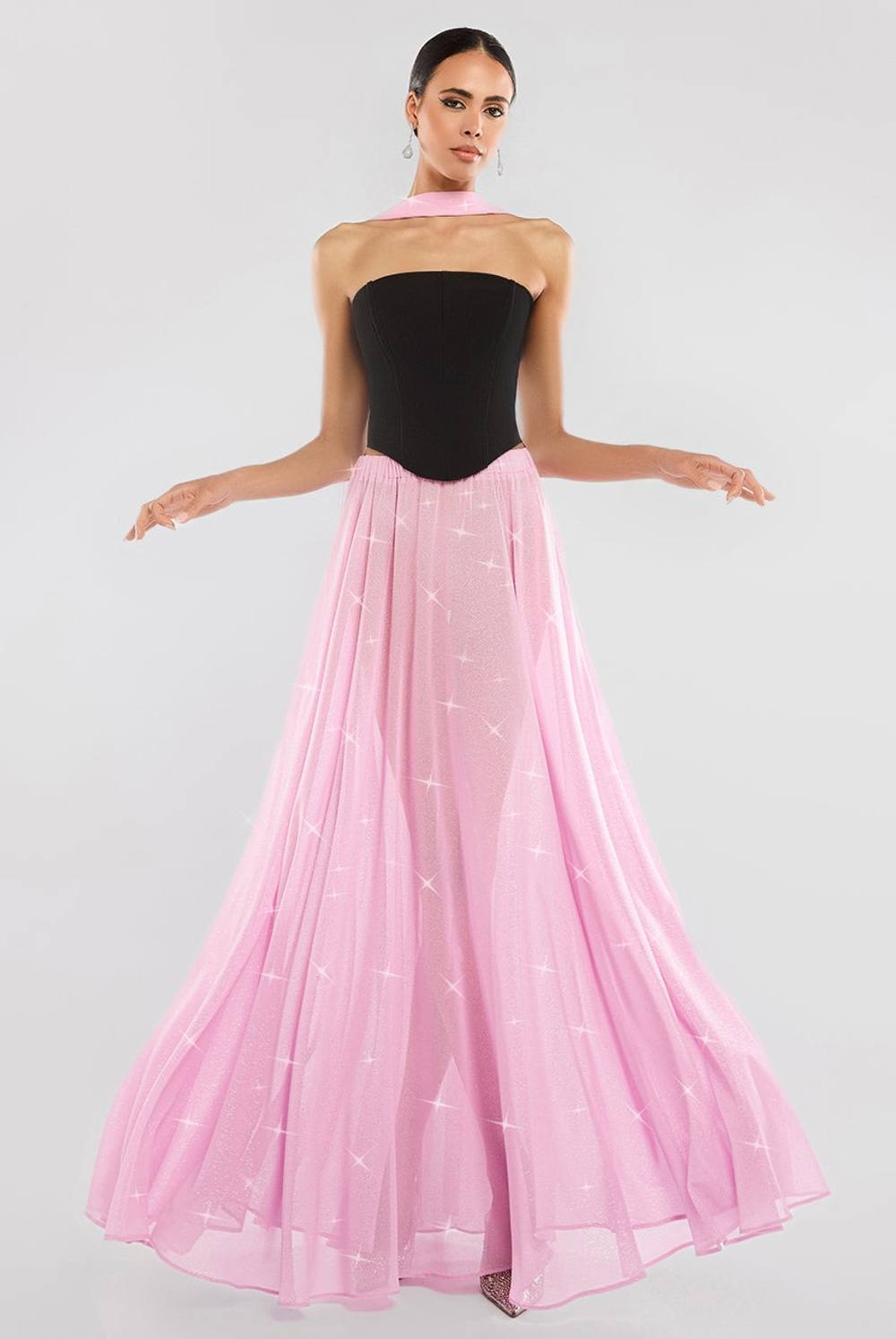 Goddiva Gathered A Line Glitter Chiffon Maxi Skirt In Pink