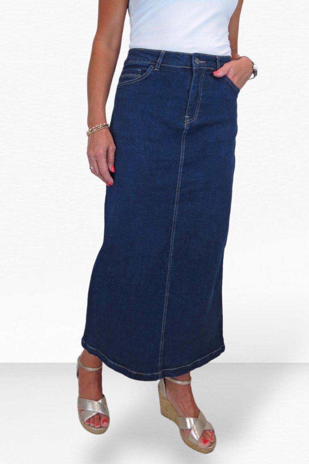 Paulo Due Denim Maxi Skirt In Dark Indigo