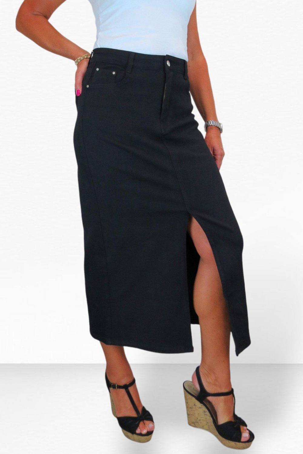 Paulo Due Front Split Maxi Skirt Stretch Twill In Black