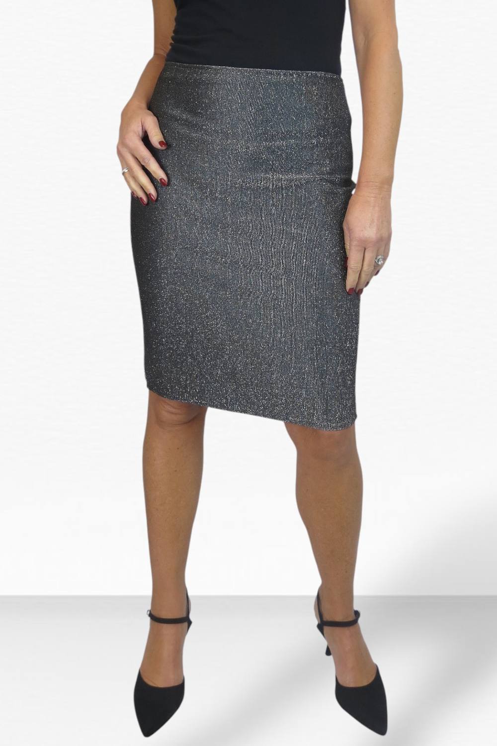 Paulo Due Knee Length Metallic Party Pencil Skirt In Metallic Silver