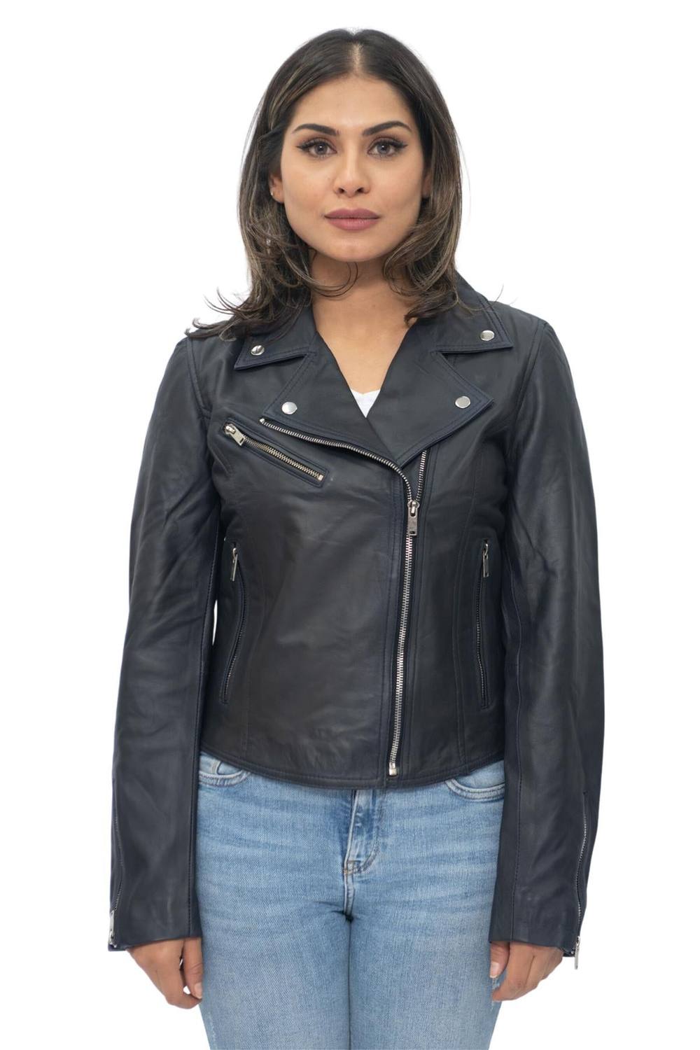Infinity Leather Leather Classic Biker Brando Jacket-Baku In Blue