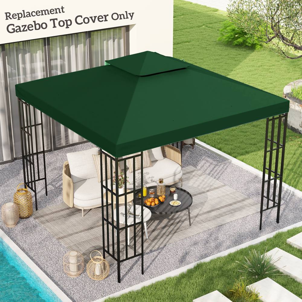 Outsunny M Gazebo Top Cover Double Tier Canopy Replacement Pavilion Roof Dark Green