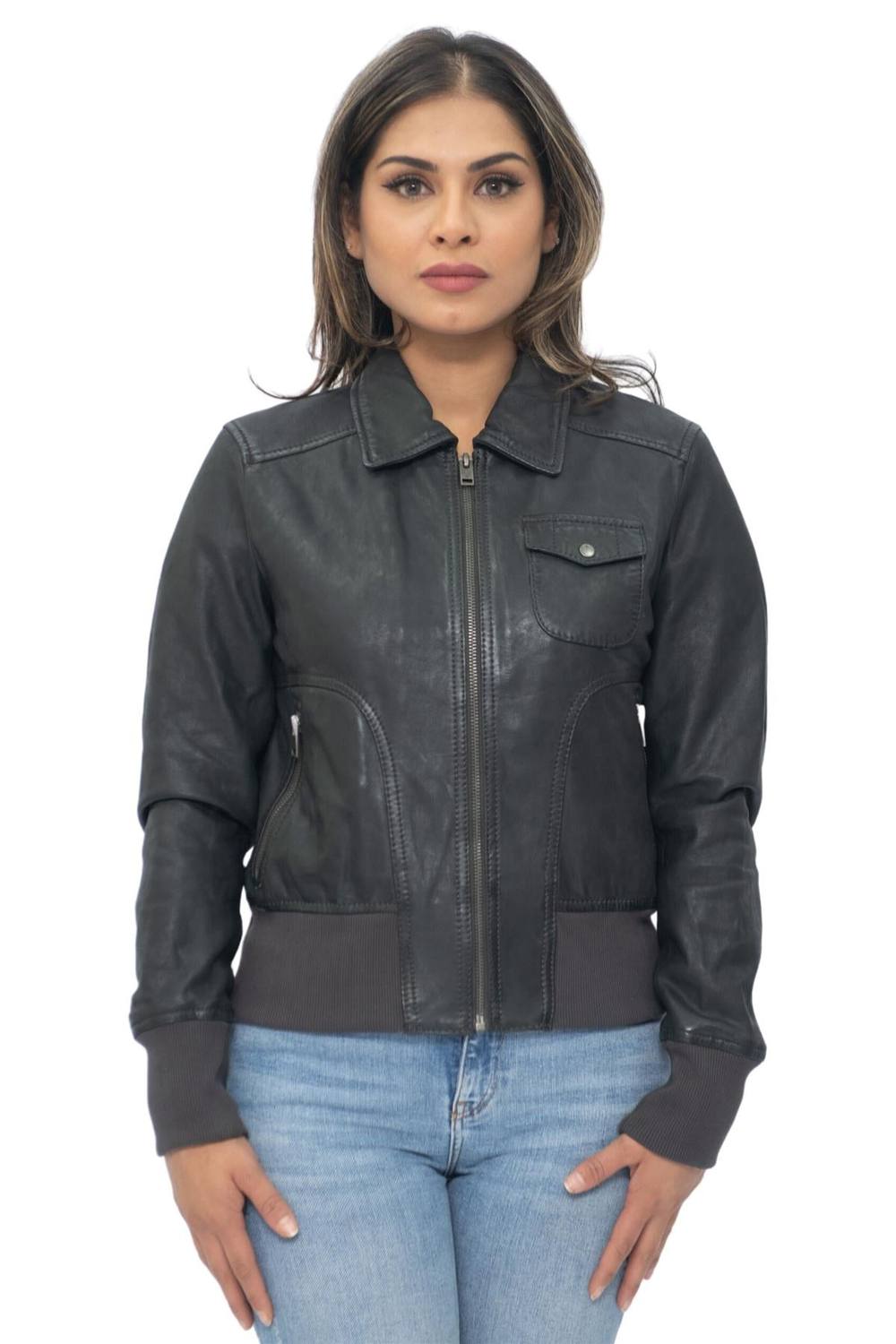 Infinity Leather Leather Ma- Varsity Jacket-Ann Arbor In Grey