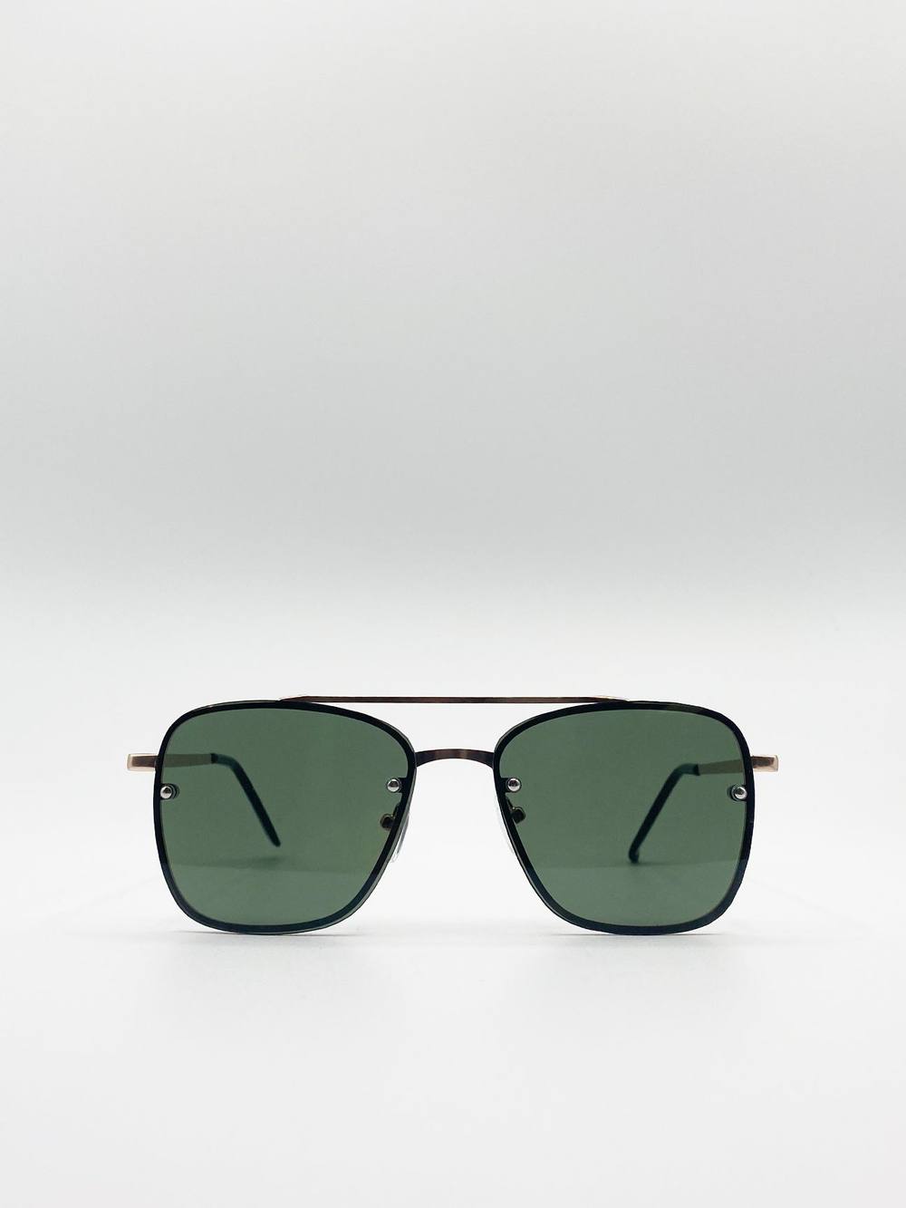 Svnx Metal Frame Square Aviator Style Sunglasses In Gold