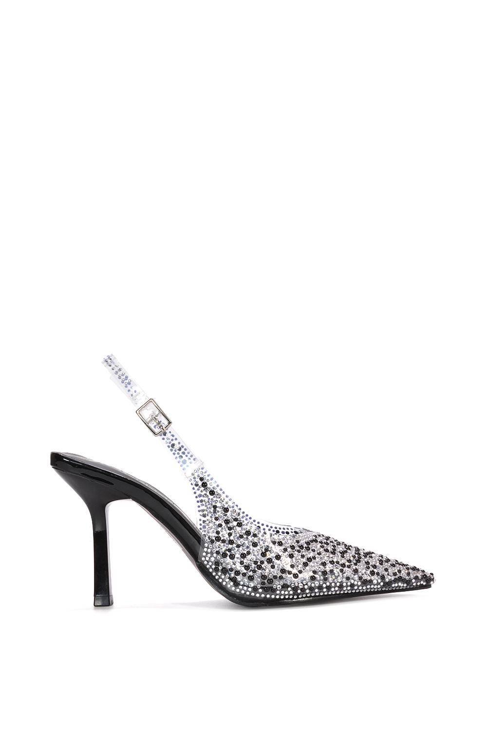 Xy London 'pauline' Perspex Slingback High Heels With Crystal Details In Black