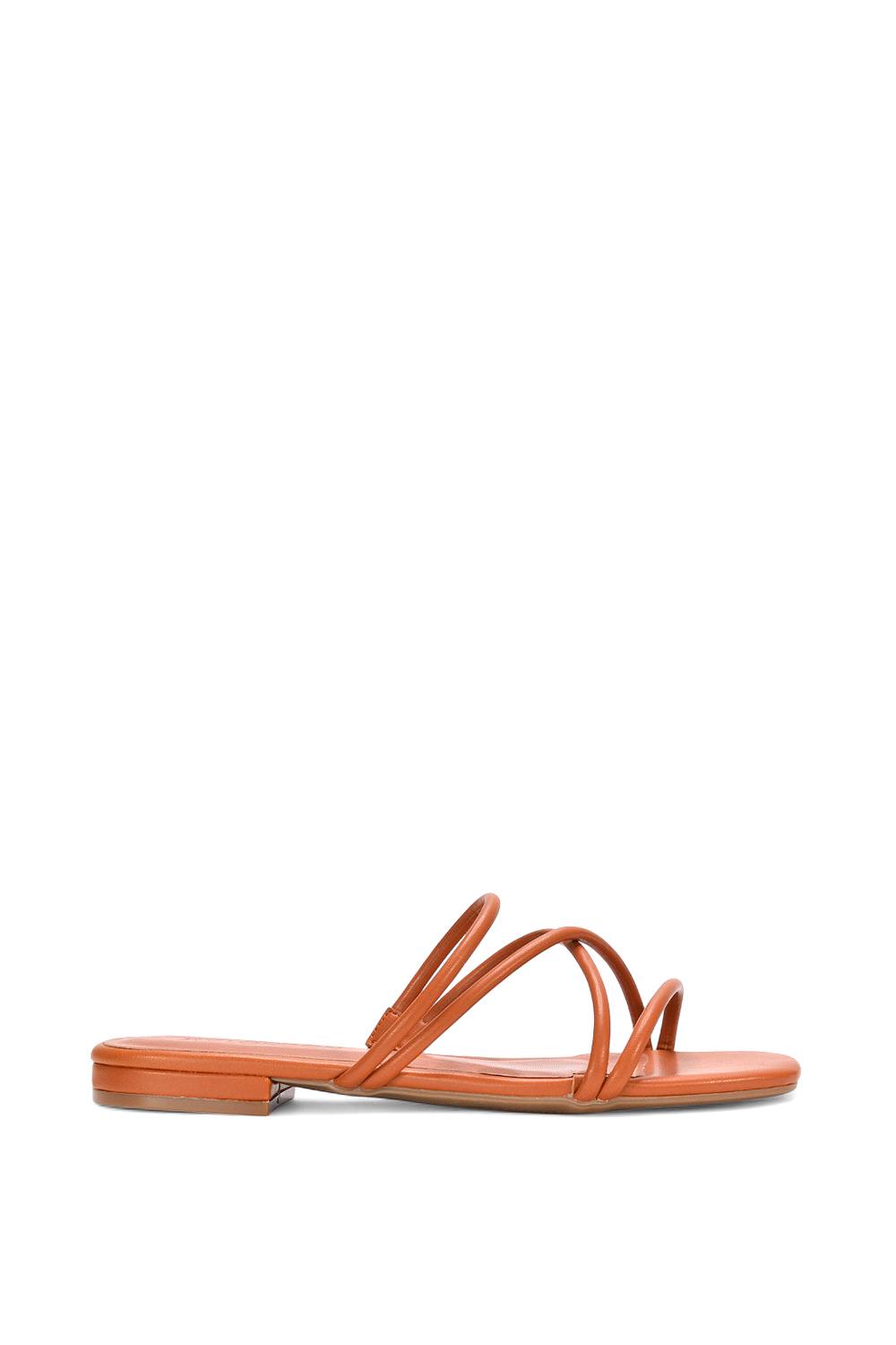 Xy London 'suzzie' Strappy Flat Slip On Square Toe Slider Mule Sandals In Tan