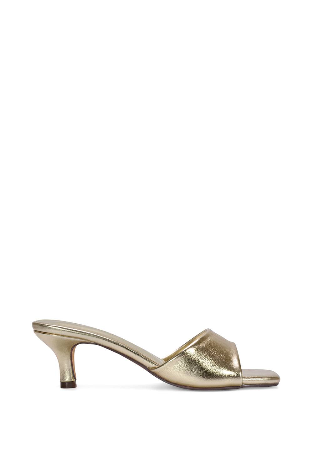 Xy London 'pearl' Square Toe Stiletto Kitten Heel Mule Sandals In Metallic Gold