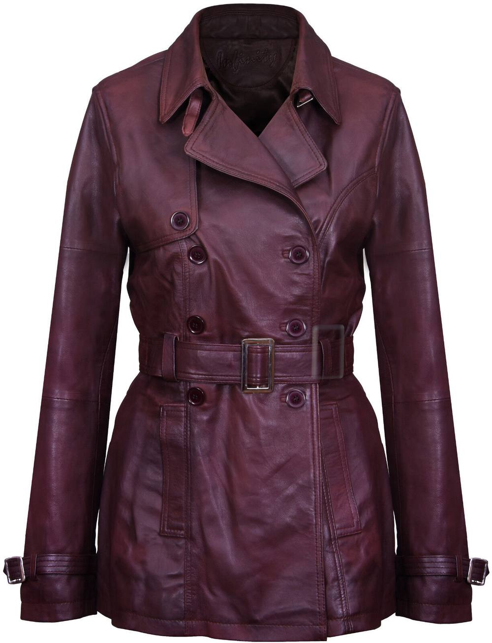 Infinity Leather Mid Length Leather Trench Coat -Oakham In Brown