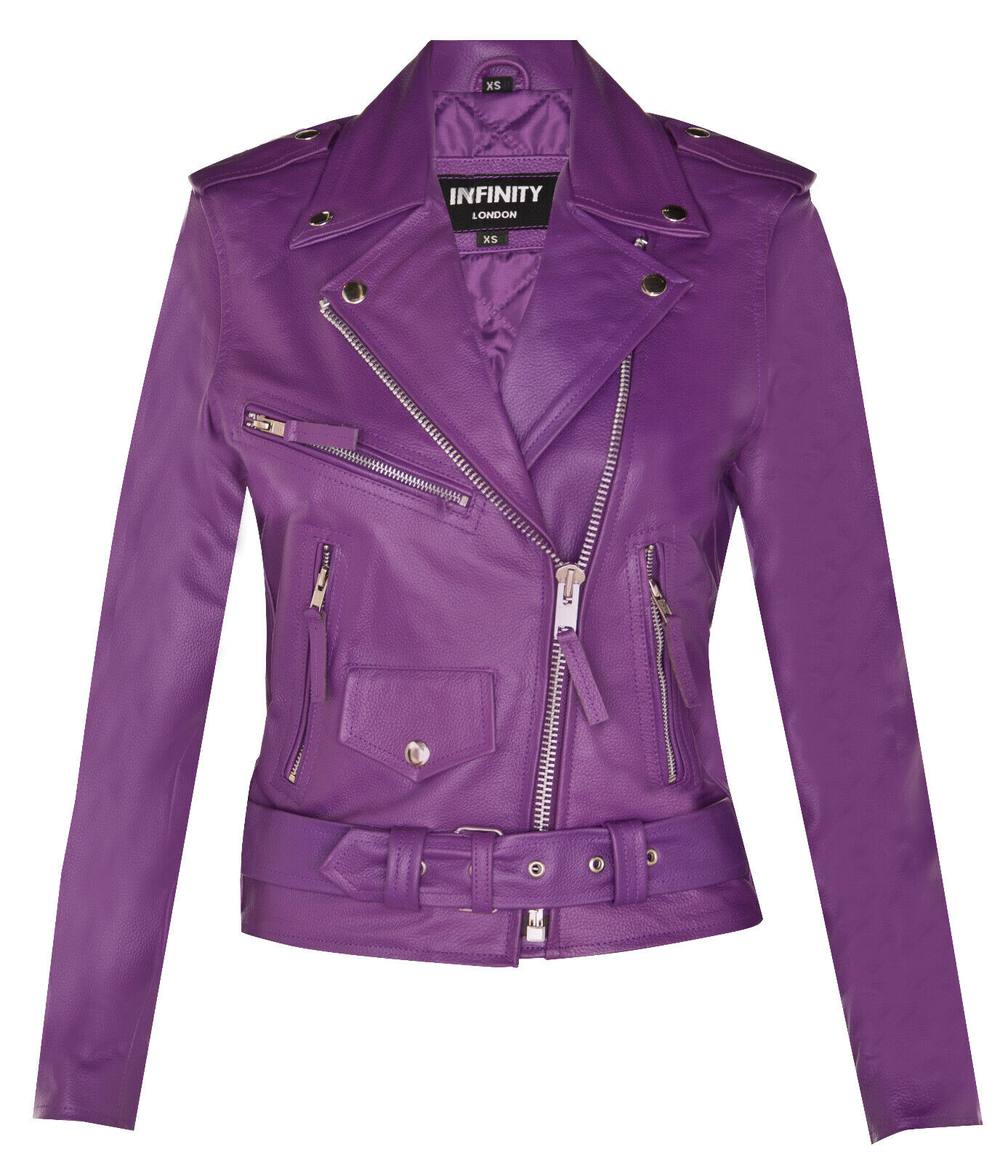 Infinity Leather Cowhide Leather Biker Jacket-Mansfield In Purple