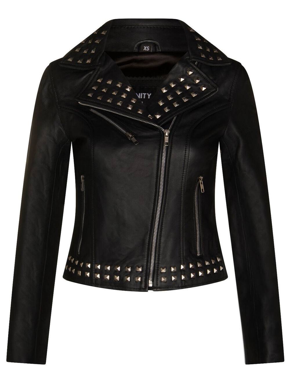 Infinity Leather Stud Goth Biker Leather Jacket-St. Albans In Black