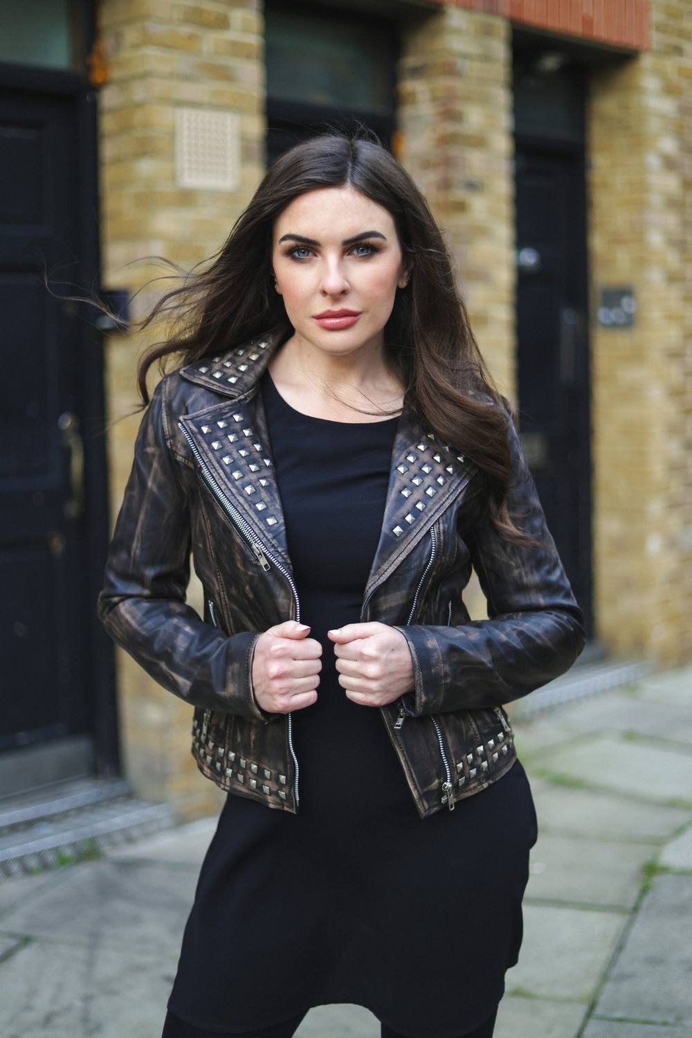 Infinity Leather Stud Goth Biker Leather Jacket-St. Albans In True Black