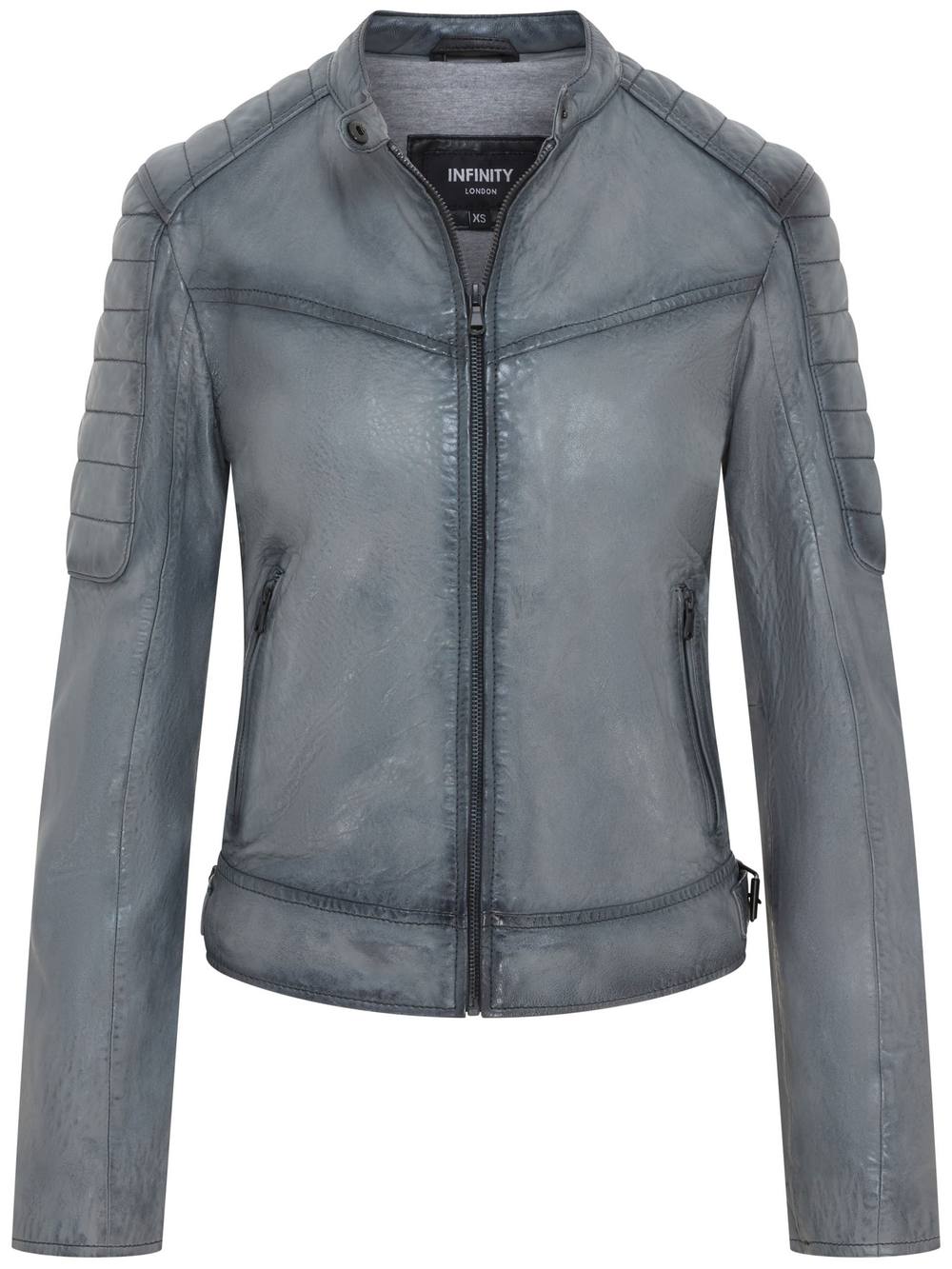 Infinity Leather Retro Quilted Leather Biker Jacket - Horten In Grey
