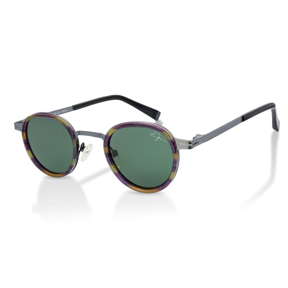 Infinity Leather De-Gamme Retro Round Polarized Sunglasses - Paris In Purple
