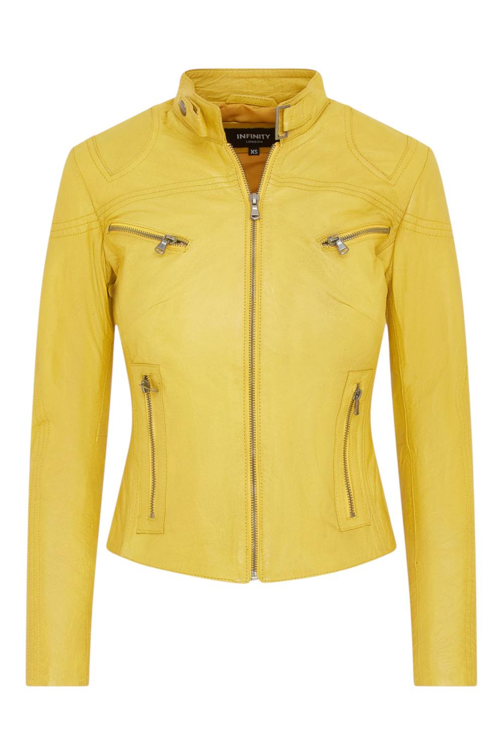 Infinity Leather Slim-Fit Leather Biker Jacket-Maldon In Yellow