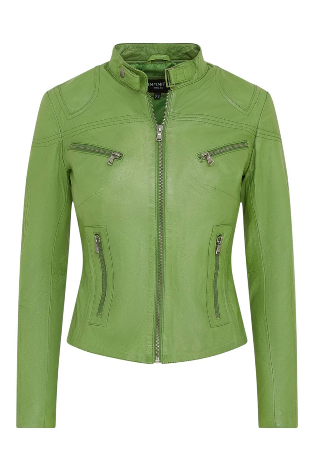 Infinity Leather Slim-Fit Leather Biker Jacket-Maldon In Green