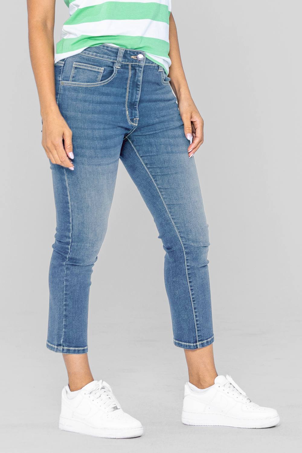 Enorsia Super Stretch Skinny Capri Jeans In Mid Blue