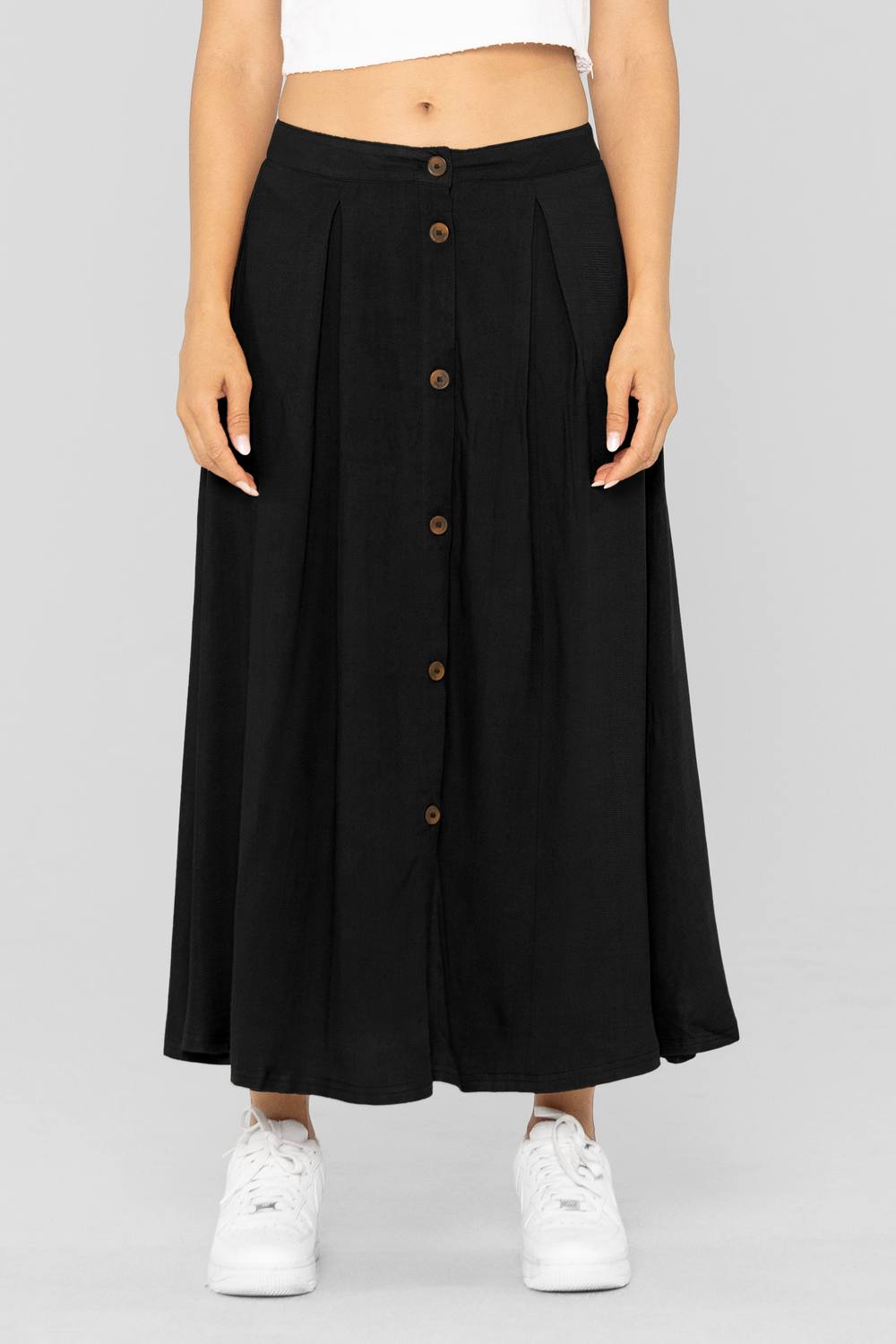 Enorsia Button Through Viscose Maxi Skirt In Black