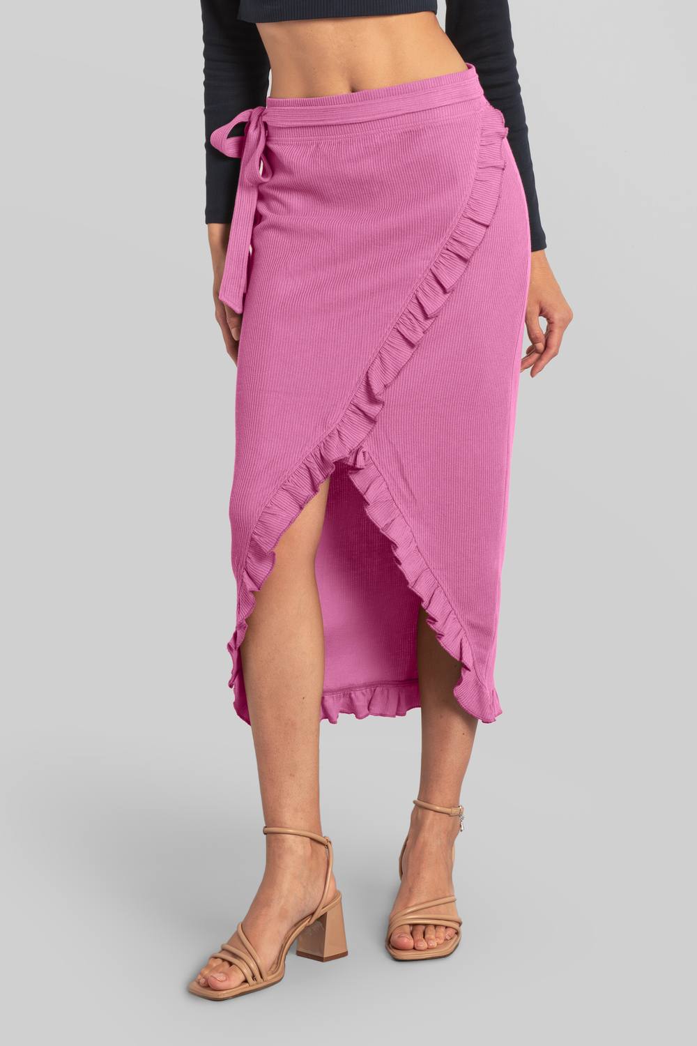 Enorsia Frilled Jersey Wrap Skirt In Pink