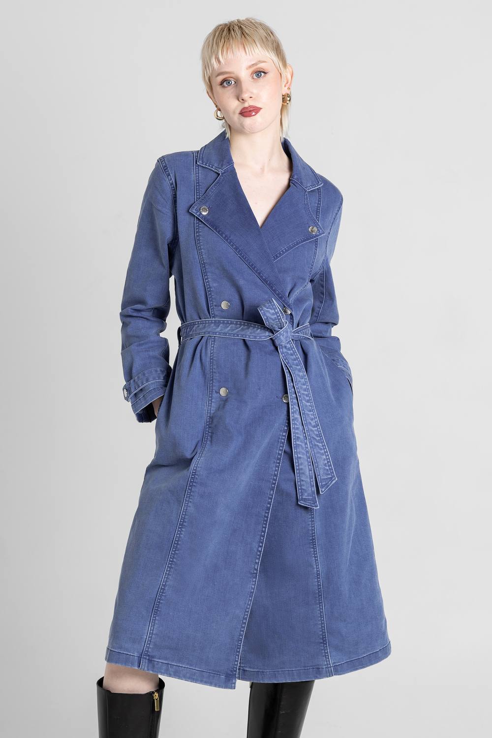 Enorsia Oversized Denim Trench Coat In Blue