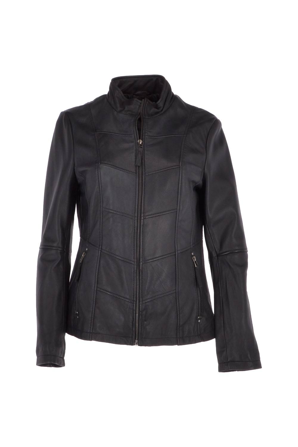 Ashwood Leather 'isla' Real Leather Mandarin Collared Jacket In Black