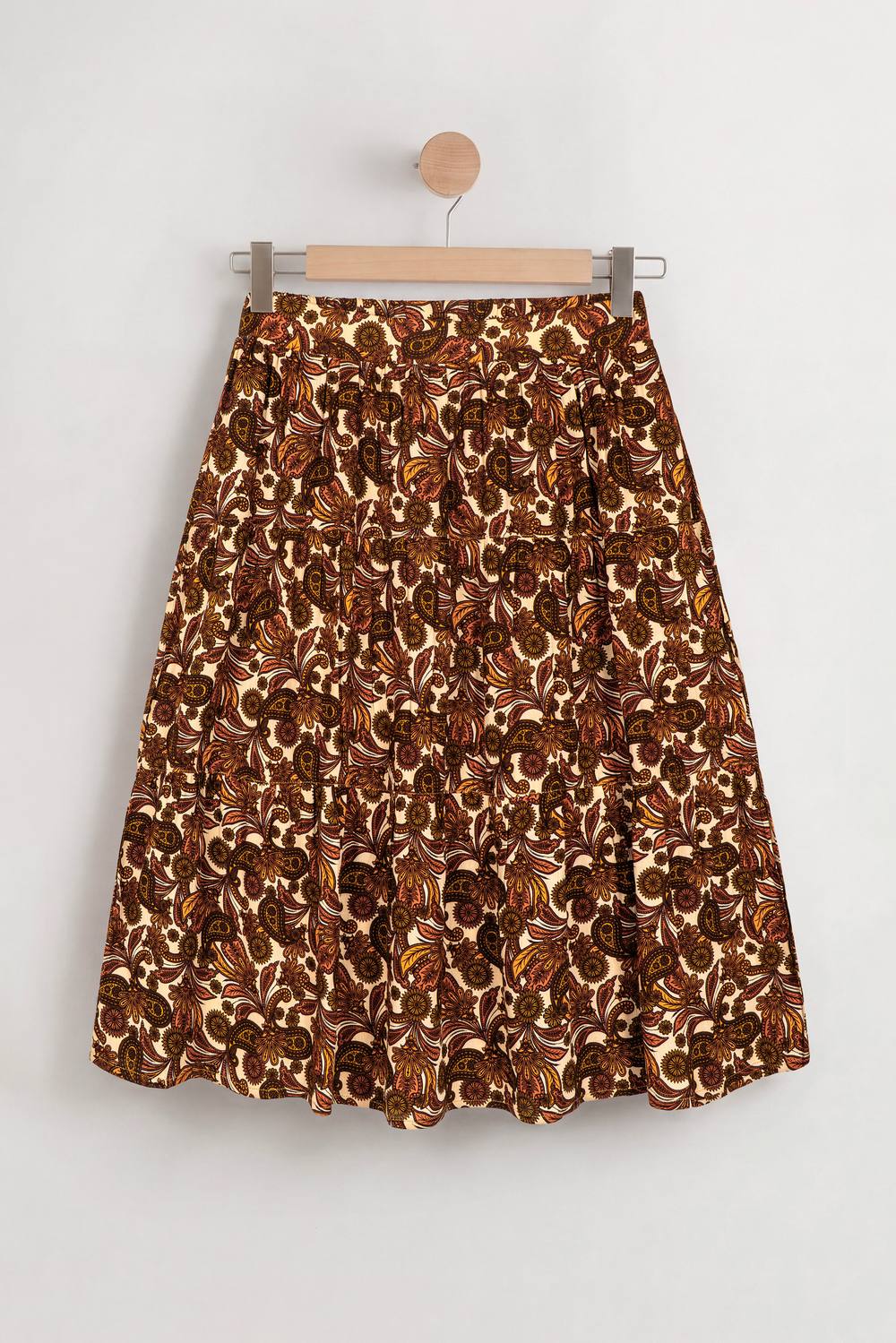 Enorsia Women's Paisley Printed Tiered Midi Skirt In Brown