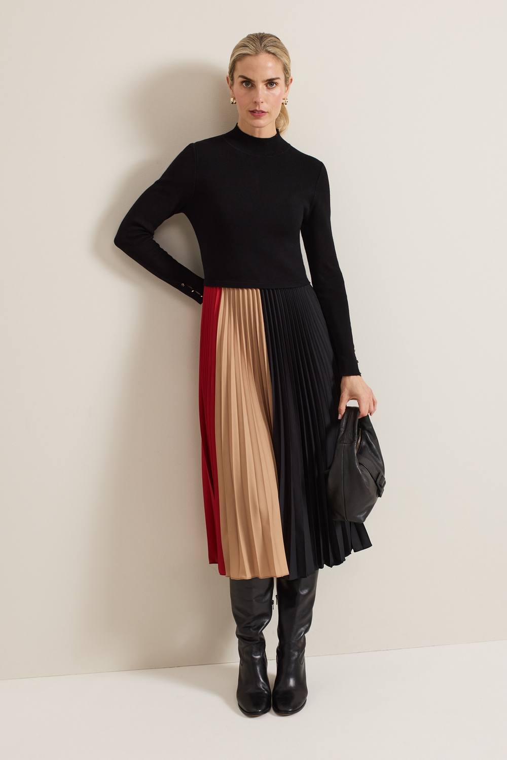 Phase Eight Kiera Colourblock Woven Hem Midi Dress In Cerise