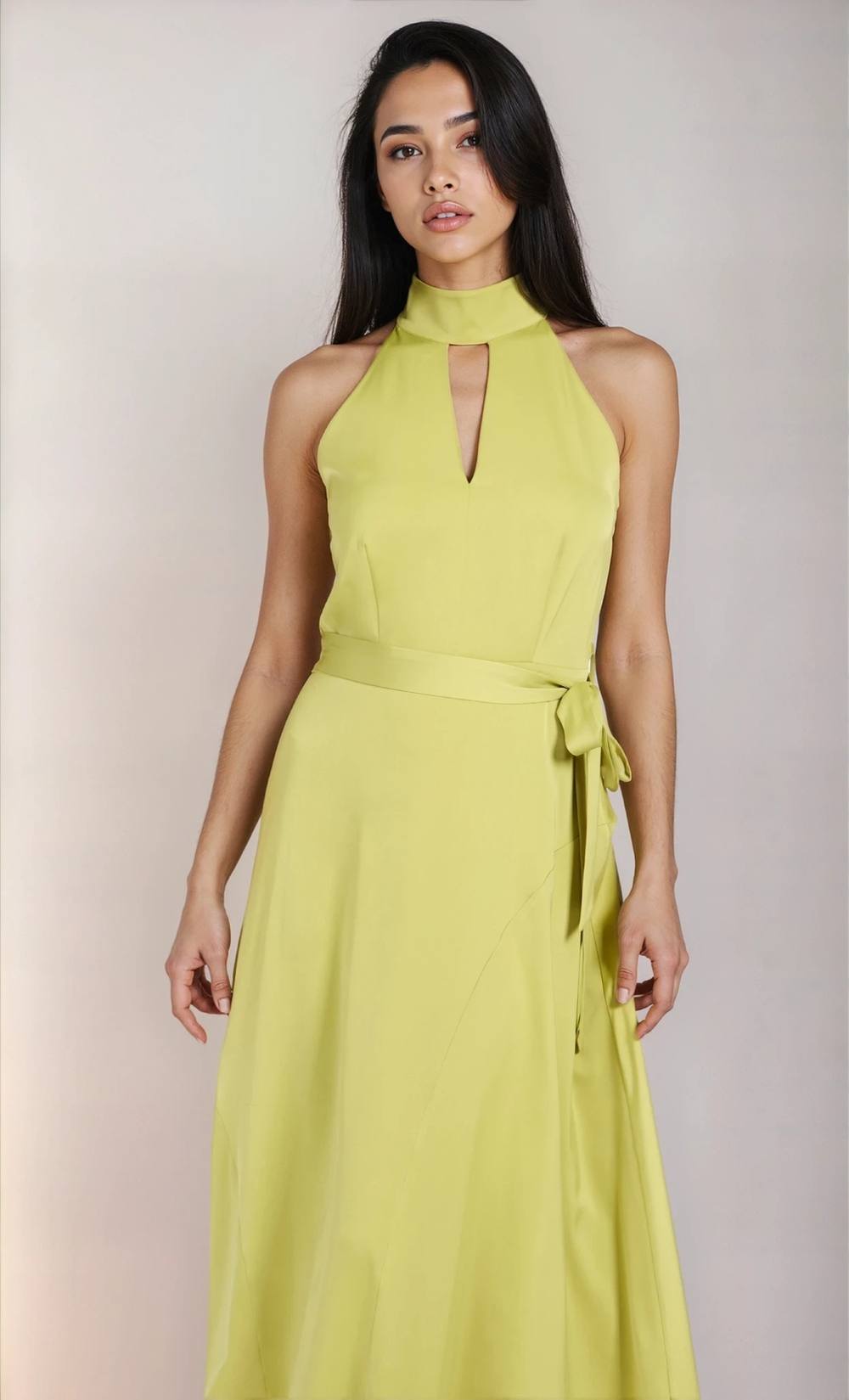 Little Mistress Olive Satin Midaxi Dress