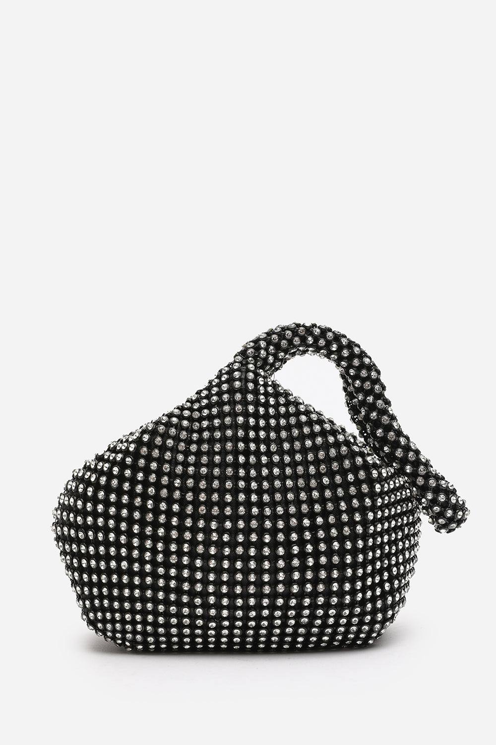 Where's That From 'diamante' Mini Chainmail Pouch Bag In Black