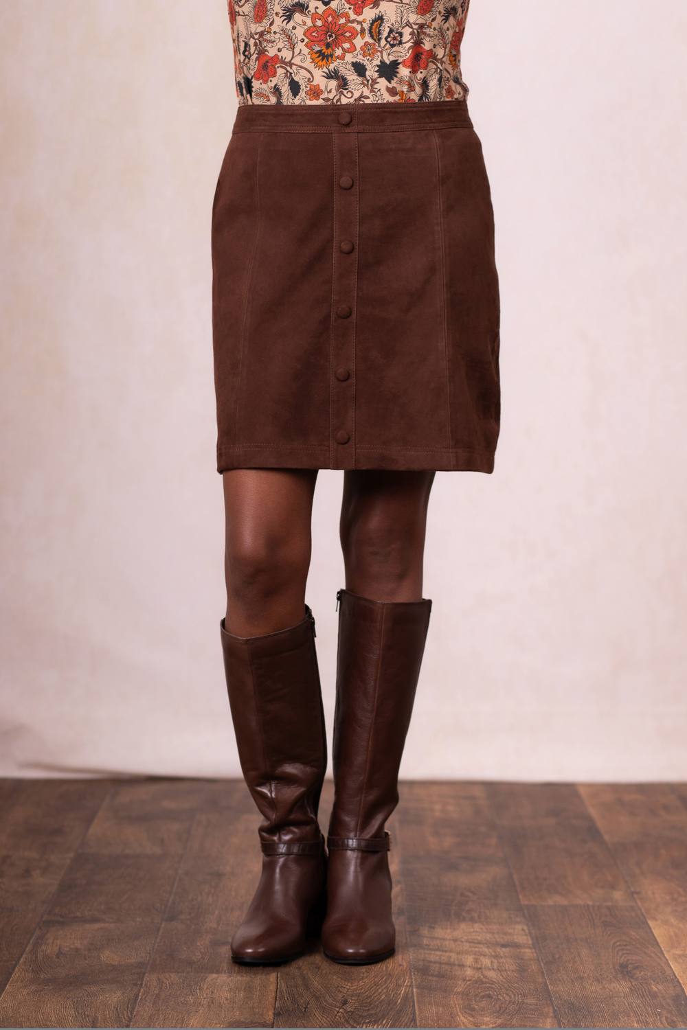Lakeland Leather Suede A-Line Mini Skirt In Chocolate