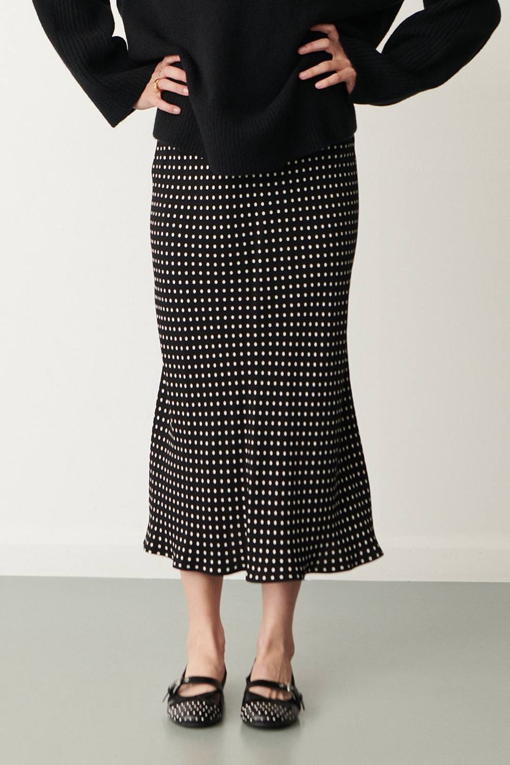 Finery London Evelyn Polka Dot Midi Skirt In Black