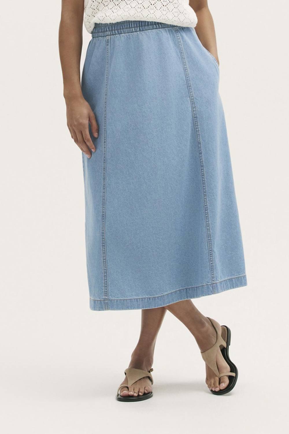 Finery London Winona Denim Midi Skirt In Light Blue