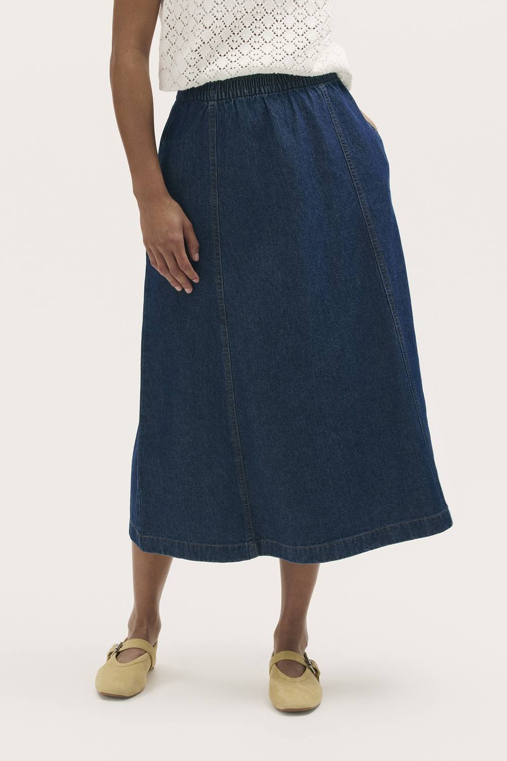 Finery London Winona Denim Midi Skirt In Dark Indigo