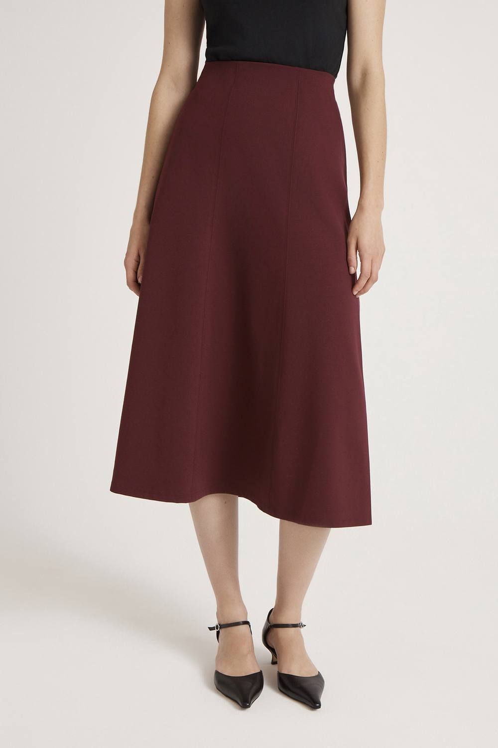 Finery London Mae Ponte Jersey Midi Skirt In Maroon