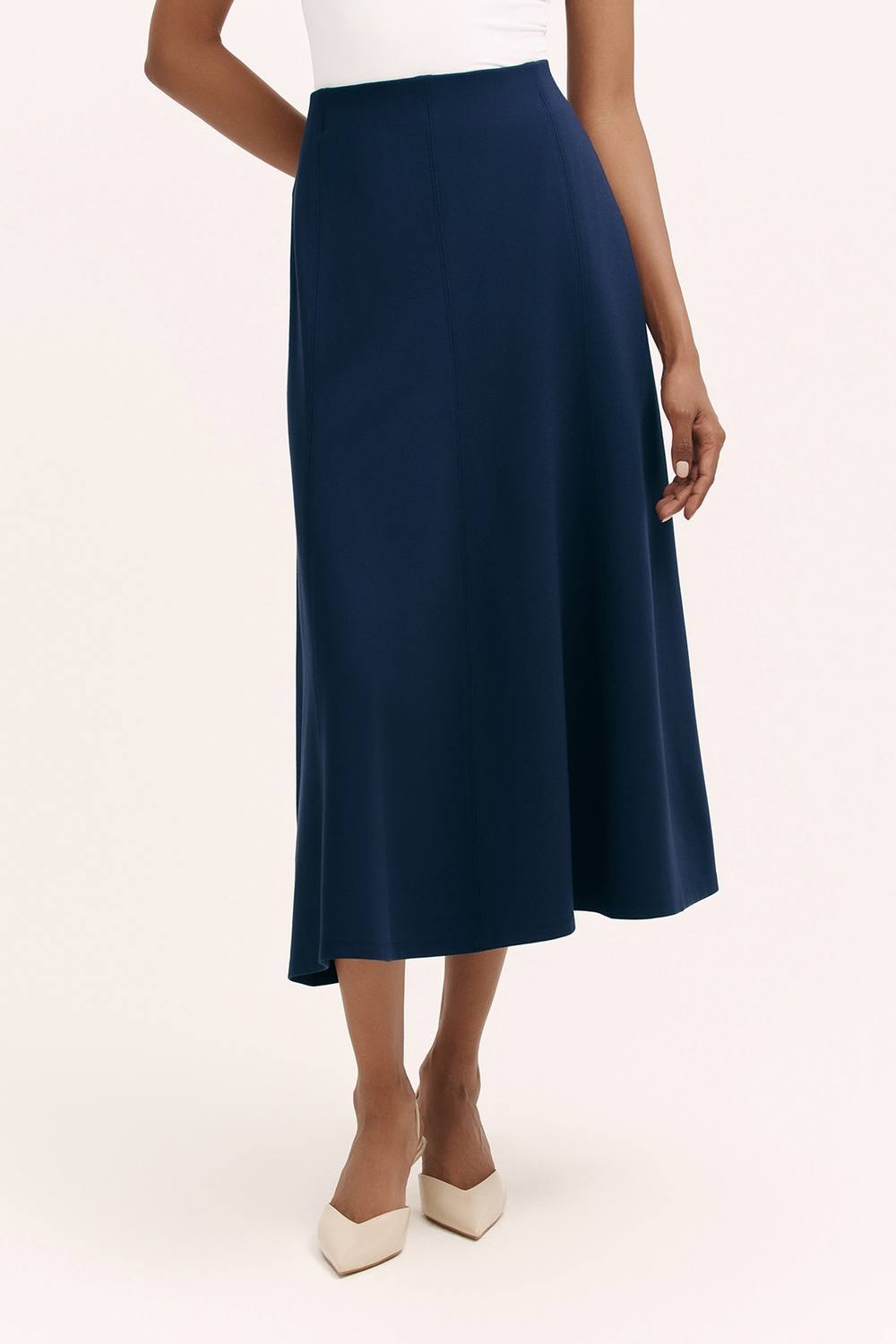Finery London Mae Ponte Jersey Midi Skirt In Dark Navy