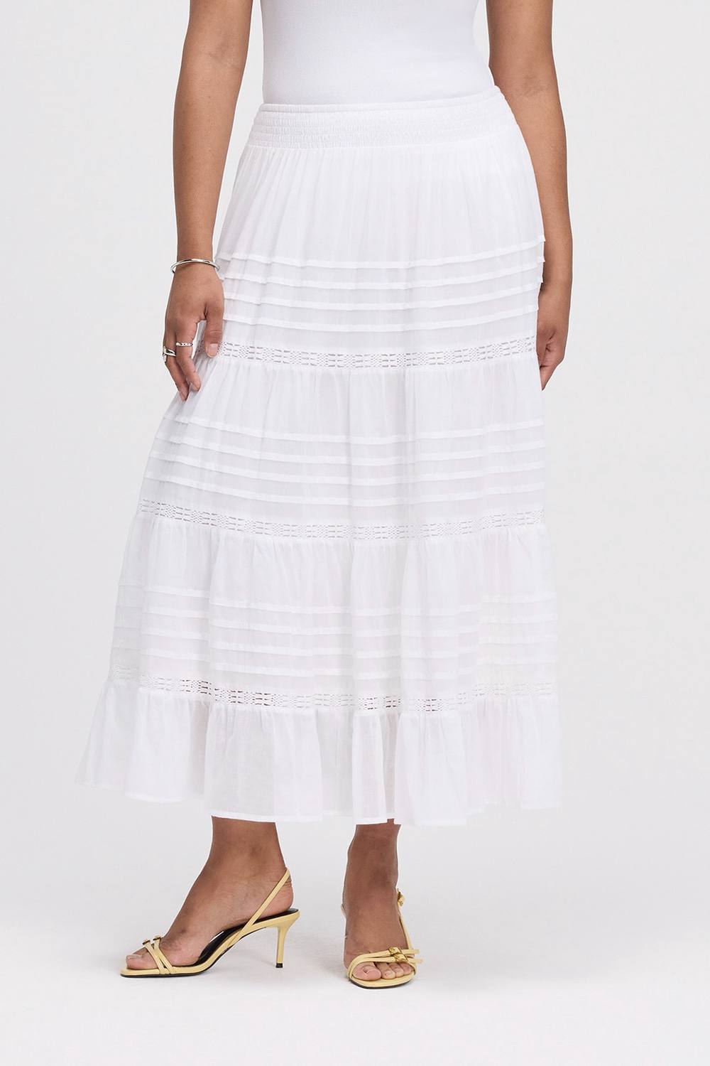 Finery London Imani Cotton Tiered Midi Skirt In White