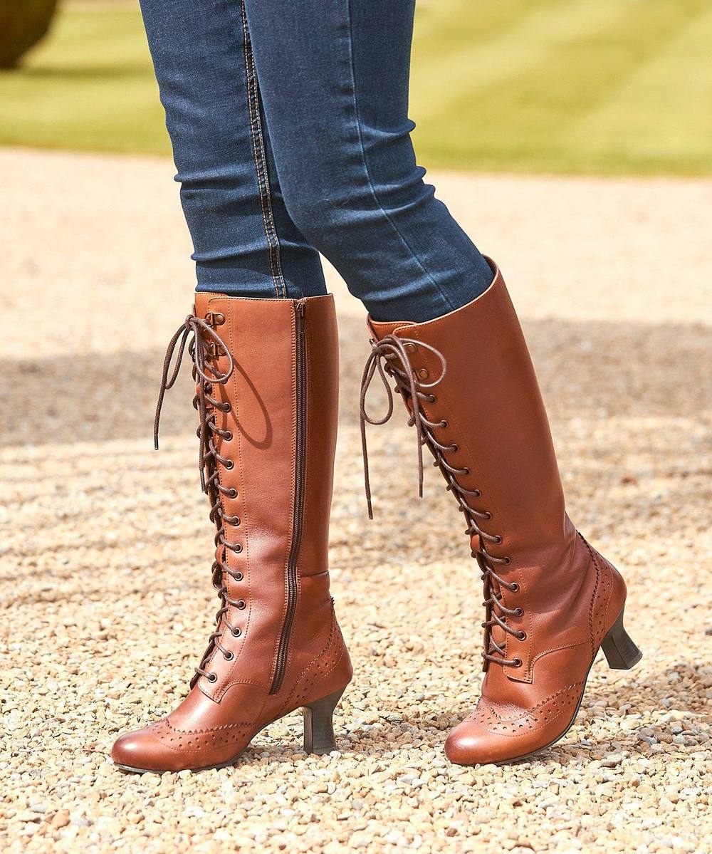 Joe Browns Brogue Detail Leather Lace Up Long Knee High Boots