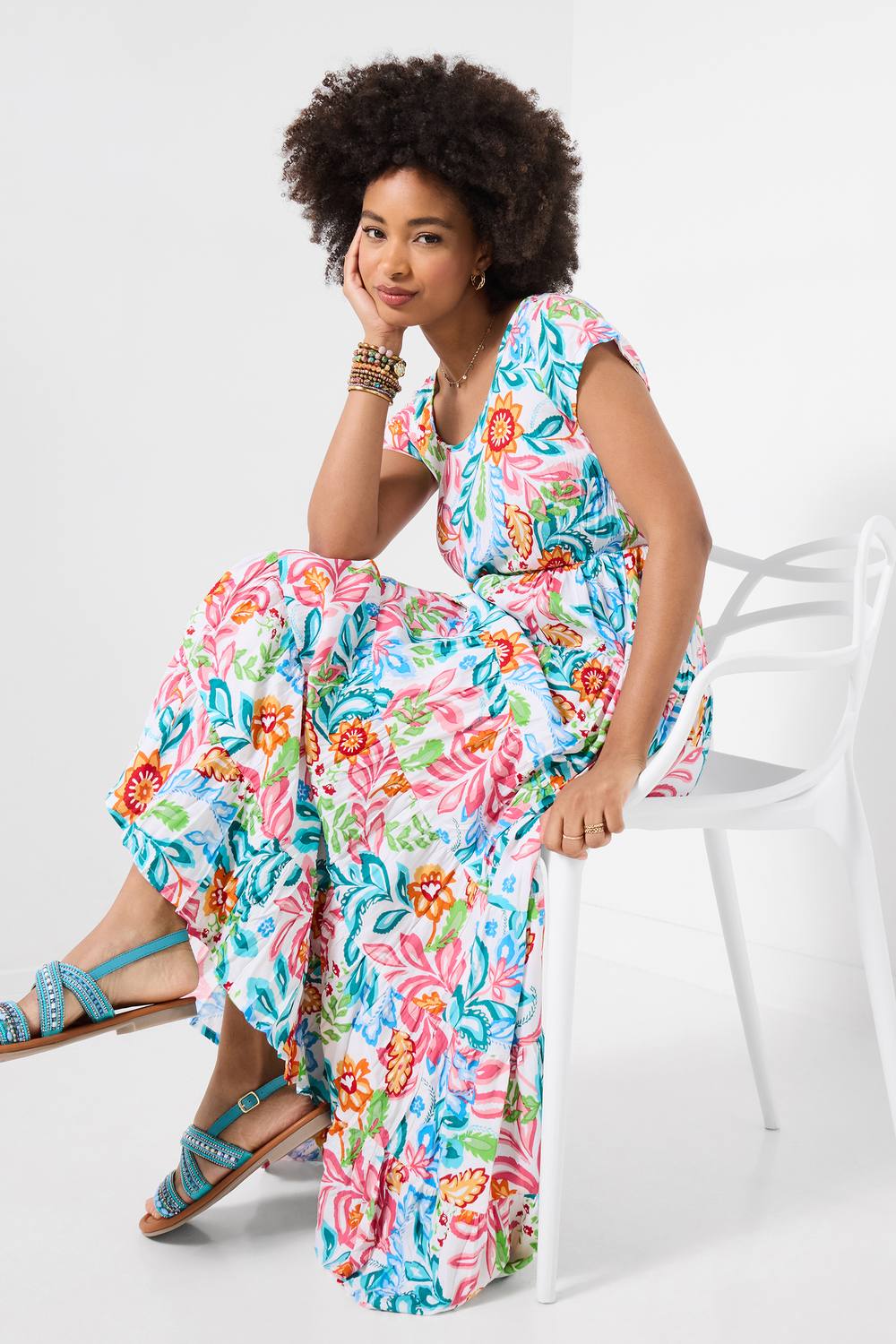 Joe Browns Crinkle Cotton Maxi Dress With Tiered Skirt And Elasticated Waist