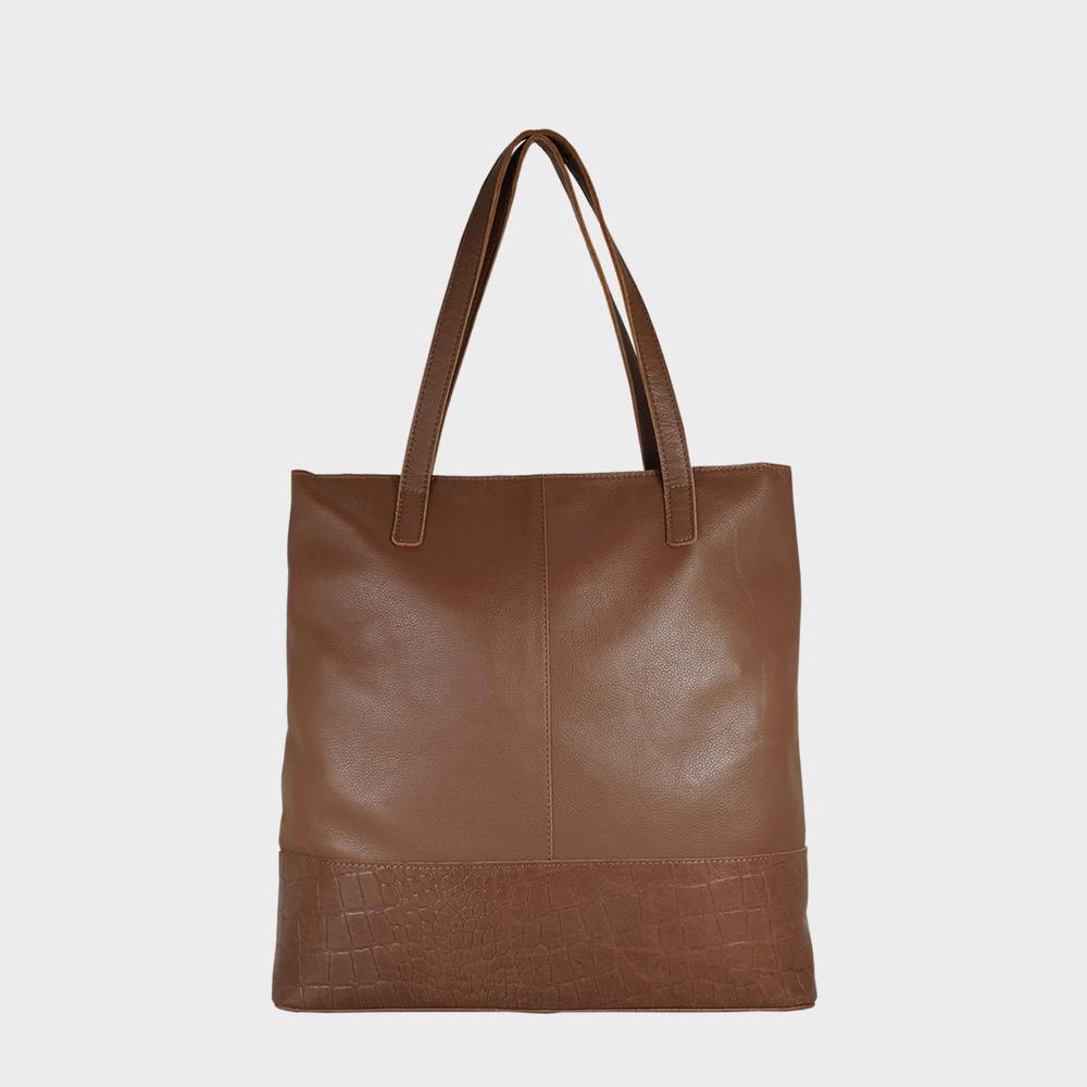 Assots London Sienna' Embossed Croc + Pebble Grain Unlined Leather Tote Bag In Tan