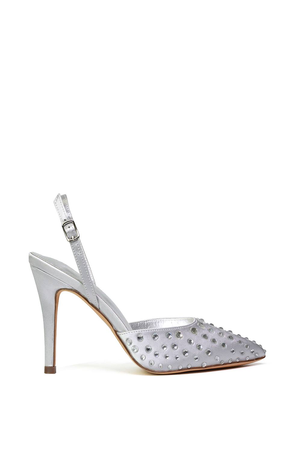 Xy London 'shelly' Strappy Slingback Pointed Toe Diamante Stiletto Bridal Heels In Silver