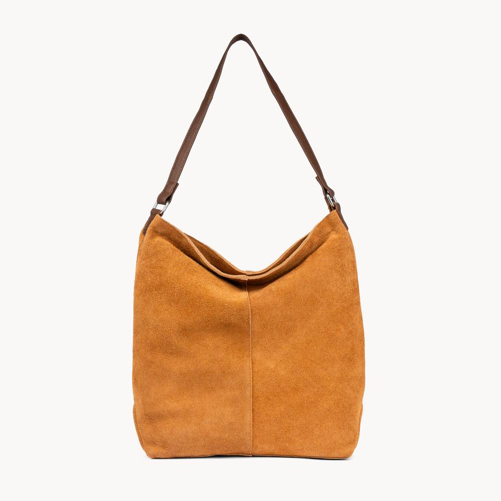 Assots London 'tina' Suede Real Leather Unlined Slouchy Shopper Tote Bag In Tan