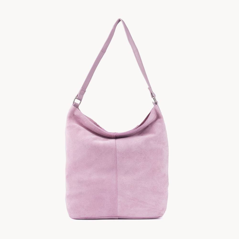 Assots London 'tina' Suede Real Leather Unlined Slouchy Shopper Tote Bag In Lilac