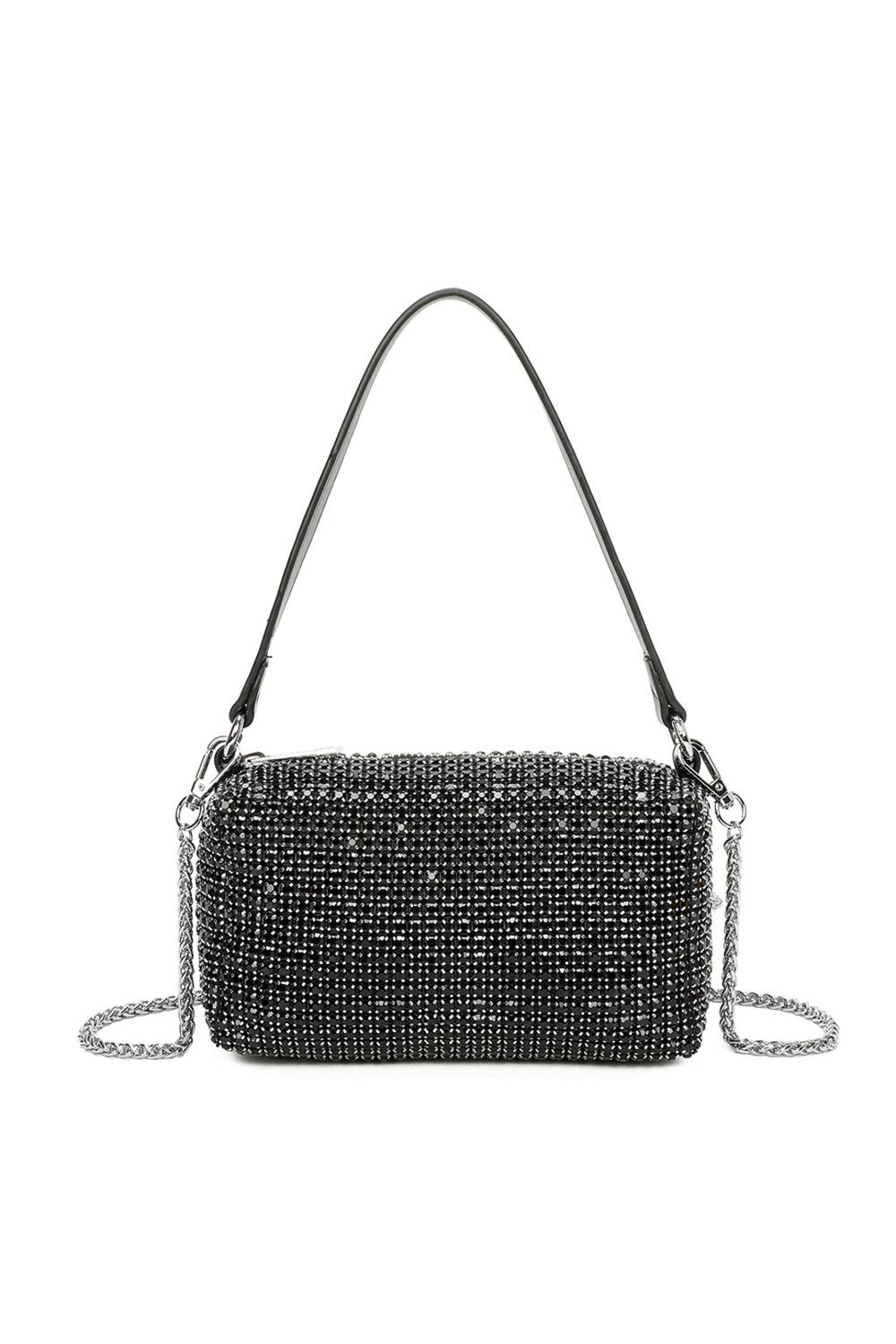 Fontanella Fashion Koma Diamond Embellished Chain Shoulder Bag In Black
