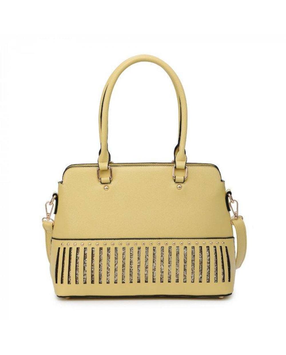 Jfy Top Zip Studs Glitter Tote Bag In Yellow