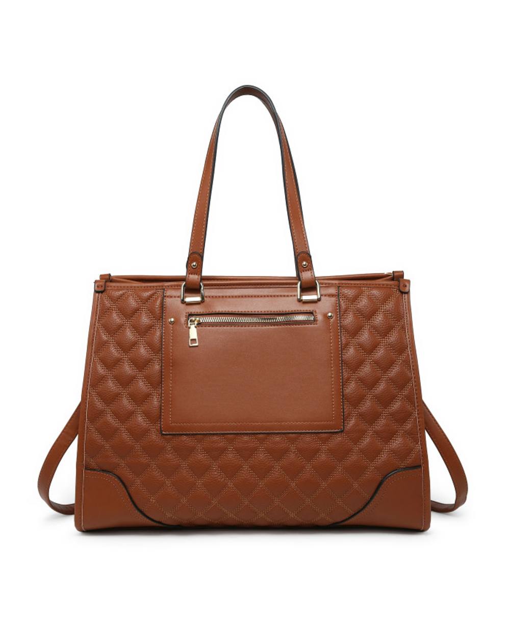 Jfy Oversize Top Zipped Quilted Diamond Pattern Tote Bag In Brown