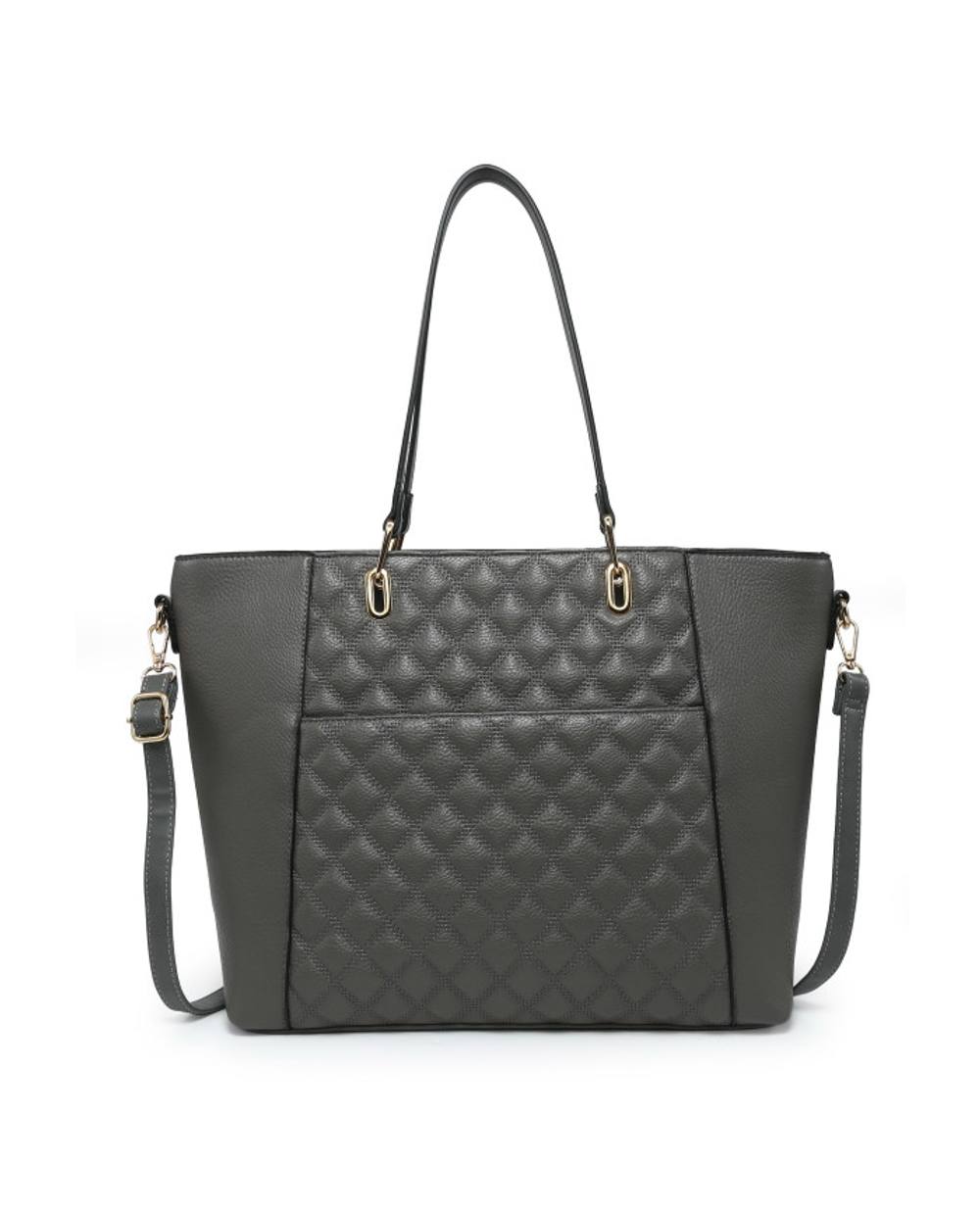 Jfy Oversize Top Zipped Quilted Diamond Pattern Tote Bag In Dark Grey