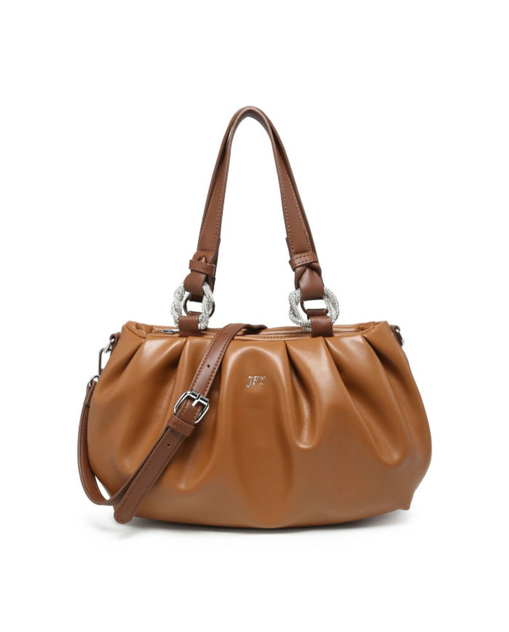 Jfy Pleated Top Handle Zip Closure Hobo Shoulder Bag In Brown